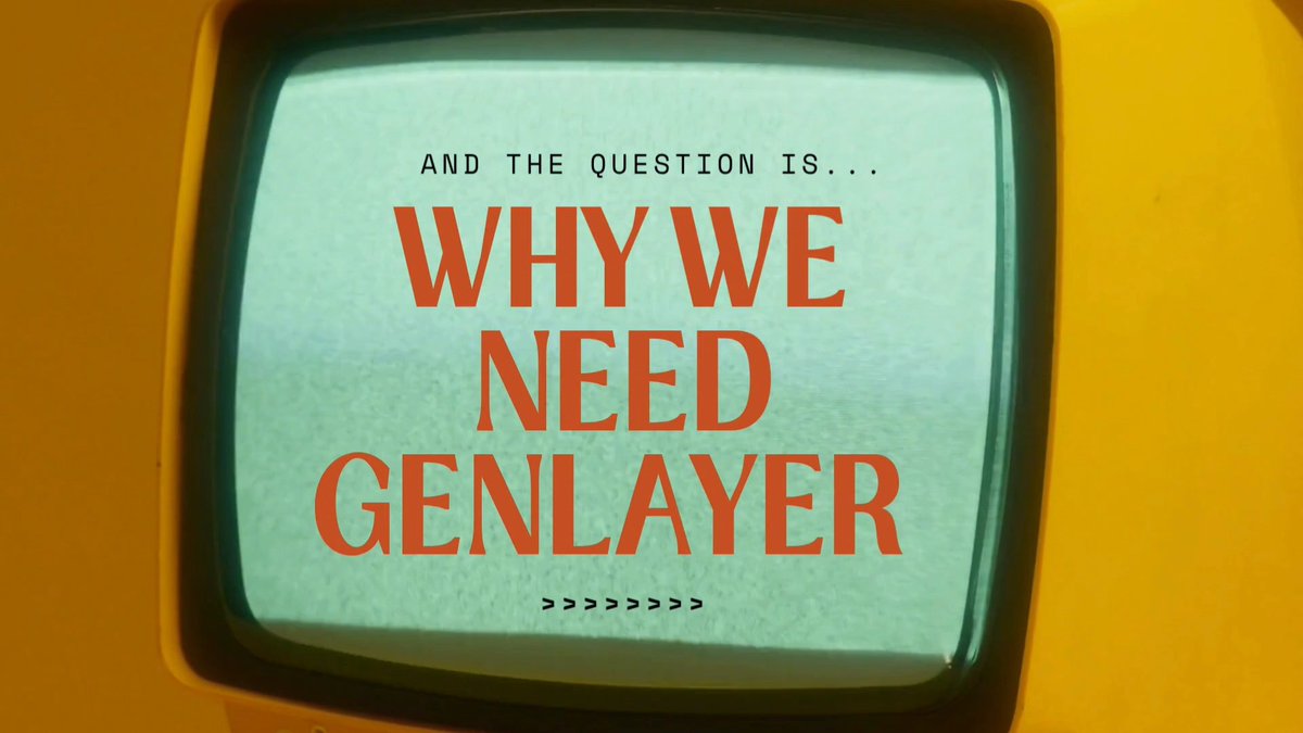 A retro television screen displaying the text 'AND THE QUESTION IS... WHY WE NEED GENLAYER' in red and black lettering.
