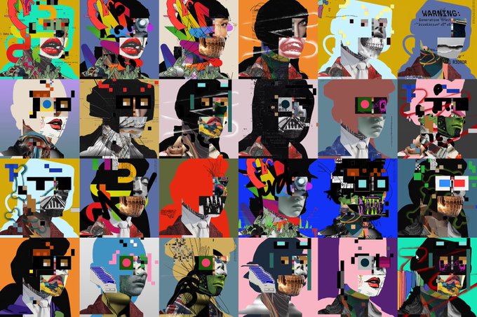 The image features a collage of various faces, each with different colors and styles, arranged in rows and columns against a gray background. The faces are diverse, showcasing a range of expressions and emotions. The caption for this image reads "C0LL3CT Do you have yours yet? @R3ORDR by @Dario_Desiena". This suggests that the collage is part of a larger social media post or online event related to the artist's work.