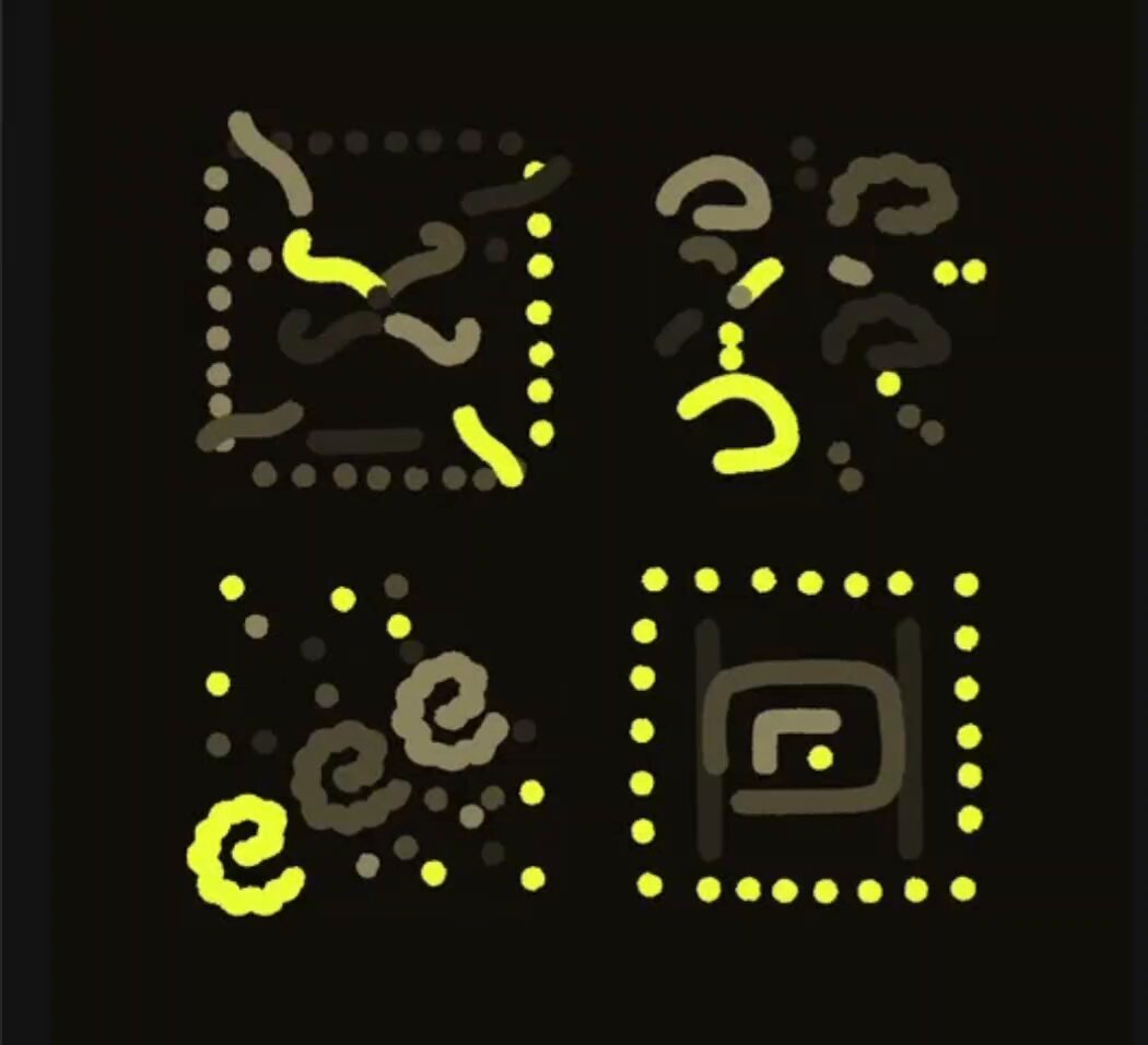 The image features a square with yellow dots, surrounded by four smaller squares arranged in a 2x2 grid against a black background. The text "That's my GLiFS" is written above the image, and "NFT'S done differently" is written below it.