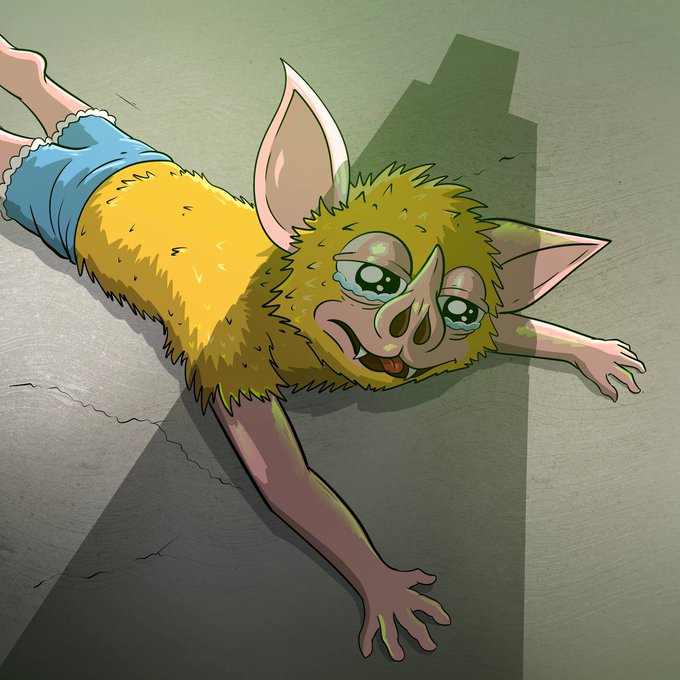 A cartoon furry character with large pointy ears, yellow fur, and green-tinted glasses lies spread-eagled on cracked pavement, looking up with a tired, exhausted expression as if they've completely given up.

The image fits the "don't overthink it" caption perfectly—the character has literally sprawled out flat on the ground, having clearly overthought something to the point of total defeat, embodying that exhausted "I'm done with this" energy.