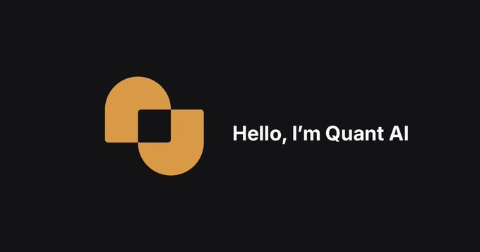 A minimalist branding image with an orange logo and text reading 'Hello, I'm Quant AI' on a black background.