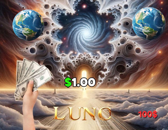 In the image, there is a hand holding a $0.26 bill with the word "LUNO" written below it, possibly indicating that this money was used for Buncarmy purposes or a special gaming event. The background features a spiral galaxy and other planets in various shapes and sizes, suggesting an alien theme related to buncarmy gameplay or a space adventure game.
