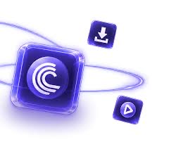 A 3D rendered illustration of floating blue app or interface icons including a download arrow, WiFi/signal symbol, and play button.