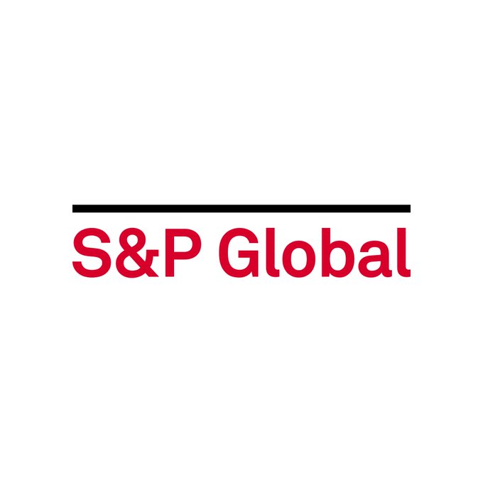 The image displays the S&P Global logo, featuring bold red text with a black horizontal line above it. This represents the company that has agreed to acquire OpenZeppelin, a smart contract security firm whose library secures over $37 trillion in onchain value transfers.