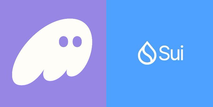 The image features the white ghost-like Phantom wallet logo on a purple background alongside the "Sui" logo with a water drop symbol on a blue background, visually representing Phantom's announcement to discontinue support for the Sui network due to declining TVL.