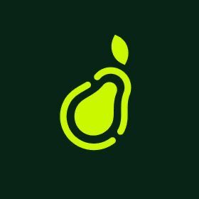 Simple logo of a yellow-green avocado or pear-shaped character on a dark background.