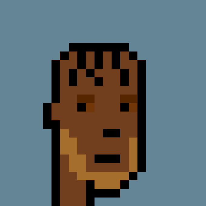 A pixelated CryptoPunk character with short hair, wearing a large gold earring against a blue background. This is Punk #4064, depicted in the distinctive 8-bit art style of the CryptoPunks NFT collection, referencing the recorded sale of this digital collectible.
