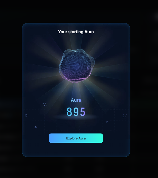 A digital card displaying 'Your starting Aura' with a value of 895 above an 'Explore Aura' button.