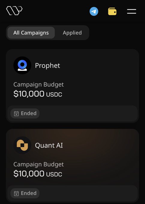 The image shows a phone screen displaying two campaign budgets - one for Prophet and another for Quant AI. The phone's home screen has a list of campaigns, including these two options. The text above the lists reads "Campaign Budgets" and "Campaign AI", indicating that the user is looking at campaign budget options or considering campaign AI options.