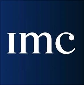 The image displays the IMC (International Market Centers) logo, featuring the lowercase white letters "imc" on a dark blue square background. This relates to the post about IMC-Chicago, a proprietary trading firm and market maker that has disclosed significant holdings in XRP ETFs.