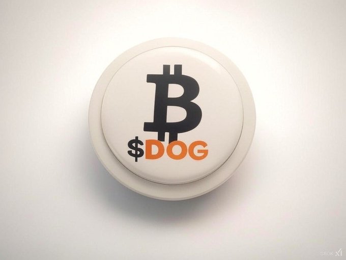 A circular white badge features the Bitcoin "₿" symbol above the text "$DOG" in orange, paired with a dollar sign. The image visually represents the post's crypto-themed message, symbolizing continued dedication to Bitcoin and the $DOG community.