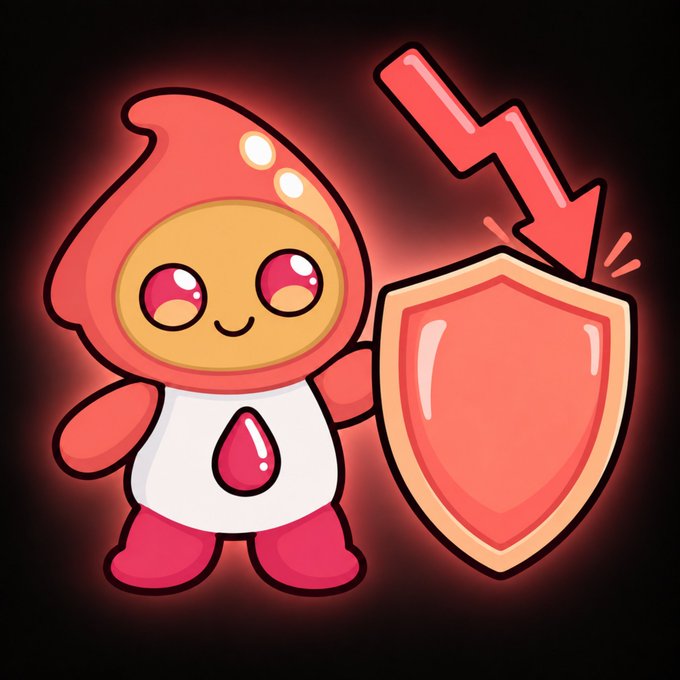 A similar cartoon character with a red hood holds up a red shield with a lightning bolt striking it, symbolizing protection or security.