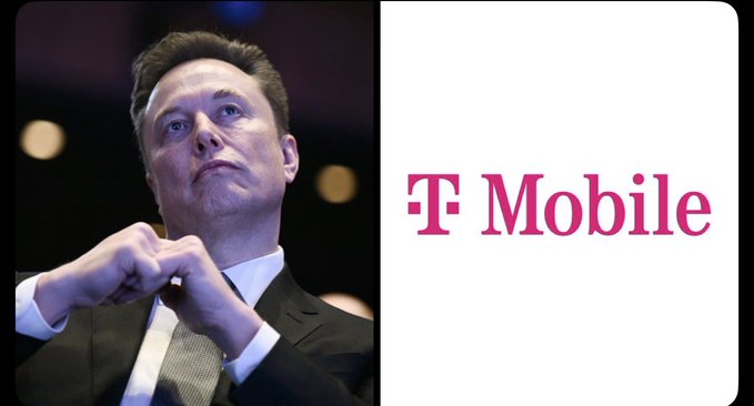 Elon Musk looks pensive in a black suit next to the T-Mobile logo, accompanying a post declaring "Winning" — likely referencing SpaceX's Starlink and T-Mobile's satellite-to-cell partnership.
