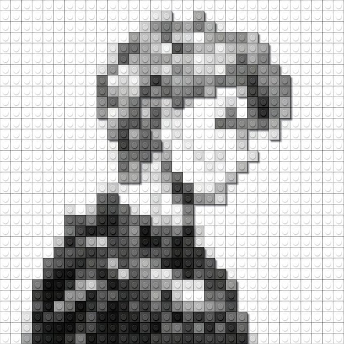 A pixel-art mosaic of a LEGO-like minifigure, made of gray and black bricks on a white baseplate, accompanies a tweet announcing an honorary 1/1 NFT collection giveaway for @themeowbrix with 20 spots available to followers who like, retweet, and submit an EVM wallet within 24 hours.