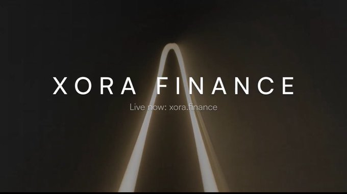 A promotional graphic with the text 'XORA FINANCE' and 'Live now: xora.finance' set against a dark background with a stylized, glowing road leading upward.