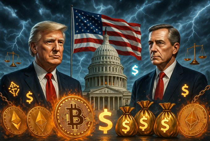 In the image above, former President Donald Trump and Senator Kirsten Gillibrand, depicted with a total of six dollar symbols around them, could signify the presidential and congressional roles they hold, amidst the swirling voices around the rising and shifting tides of cryptocurrency. The reference to Trump's reported $800 million+ from #TRUMP's Apple-store memecoin activities \(1\) likely ties into the political neckruff issue concerning cryptos, with Gillibrand continuously calling for stiffer measures against such practices \(2\) and even for policies that would incentivize transparency and consumer protection \(3\).