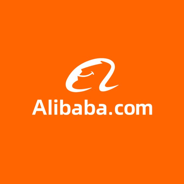 An orange background displaying the white Alibaba.com logo with a stylized 'a' symbol.