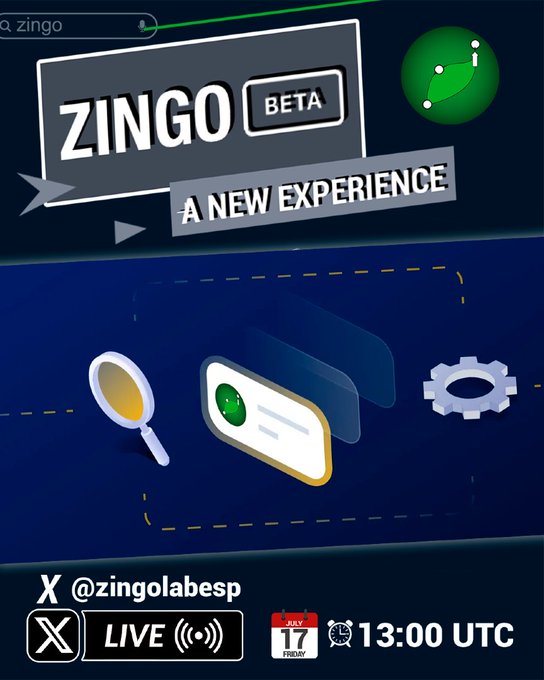 A promotional graphic for 'ZINGO BETA - A NEW EXPERIENCE' by @zingolabesp, advertising a live X stream on Friday, July 17 at 13:00 UTC.