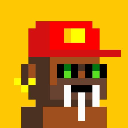 A pixel art portrait of a brown-skinned character wearing a red cap and gold earring against a yellow background.