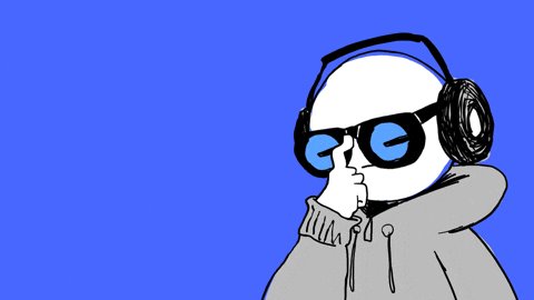 The image features a cartoon character wearing glasses, a hoodie, and headphones with blue eyes. The character has their hand over their mouth while looking directly at the camera. The background of the image is a solid blue color that contrasts with the white lines on the bottom left corner. In the top right corner of the image, there's text that reads "Good Morning Legend".