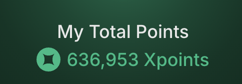 The image displays a digital counter showing "My Total Points" with a balance of **636,953 Xpoints**, visually corroborating the post's claim about the user's holdings and their optimism that this Xpoints balance will eventually be worth $10 million.