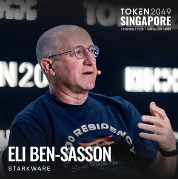 Eli Ben-Sasson, labeled as being from StarkWare, speaking on stage at the Token2049 Singapore conference, held on 7-8 October 2026.