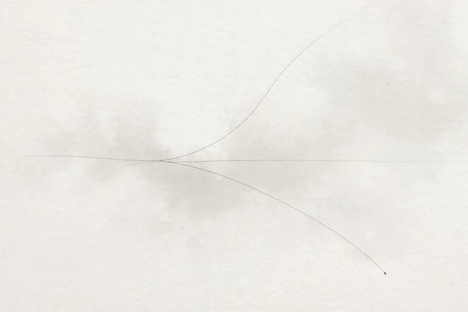 A minimalist image of thin, intersecting curved lines against a textured light gray background.