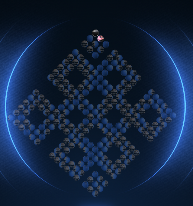 The image features a large blue diamond with smaller diamonds arranged inside, creating an intricate pattern that resembles a tree or a knot. The background of the image is black, which contrasts with the vibrant blue color of the diamond. There are also small circles scattered throughout the image, adding to its complexity and visual appeal.