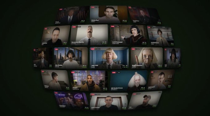 Multiple screens display a video call grid showing various participants with names like 'Sticky Bud', 'Lord Farquaad', 'Brittella Maccini', and 'Bill Smith Prince' visible.