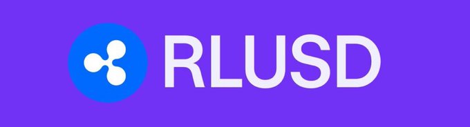 The RLUSD logo featuring a white ripple-style symbol on a blue circular background next to the text 'RLUSD' on a purple background.