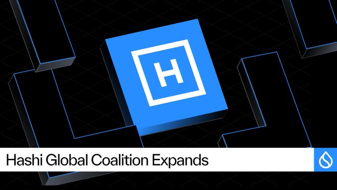 A HashiCorp-branded graphic featuring a blue 'H' logo on a dark geometric background with the text 'Hashi Global Coalition Expands' at the bottom.
