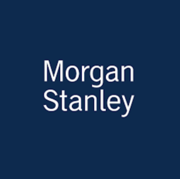 The Morgan Stanley logo displayed in white text on a dark navy blue background.