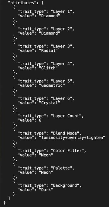 The image shows a black background with white text, which appears to be a code or documentation for a software application. The text includes various terms such as "trait type", "layer 1", "diamond", "radial", "value", "color filter", and "background". The post is titled "Lazy Sunday" and has been edited multiple times by the user, with the most recent edit being posted on the image. The text seems to be related to a software application or feature, possibly discussing the different types of layers available in the software.