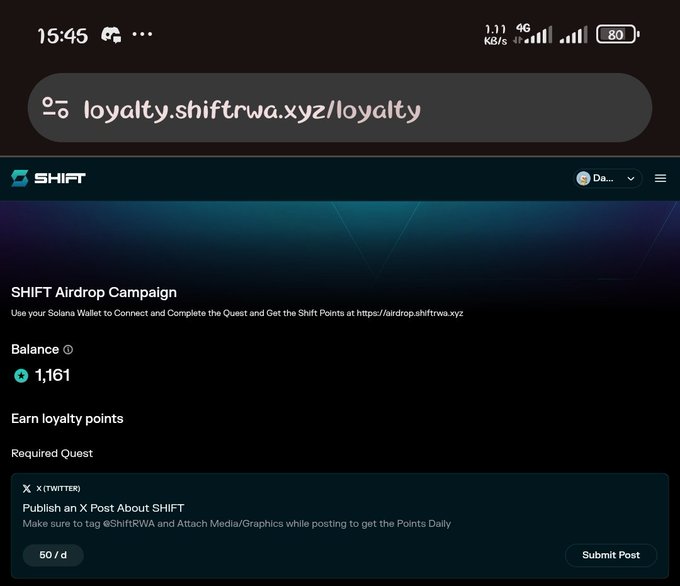 The image shows a screenshot of a ShiftRWA app that features an information screen about its loyalty program for real-world assets (RWA). There are several details displayed on this page, including badges representing earned positions, a list of badges already achieved, and a balance calculator. The post's title suggests that the user has been actively participating in the platform. This highlights the rising popularity of tokenization as a way to invest in real-world assets, which is making the process more accessible for users like the one depicted in the image.