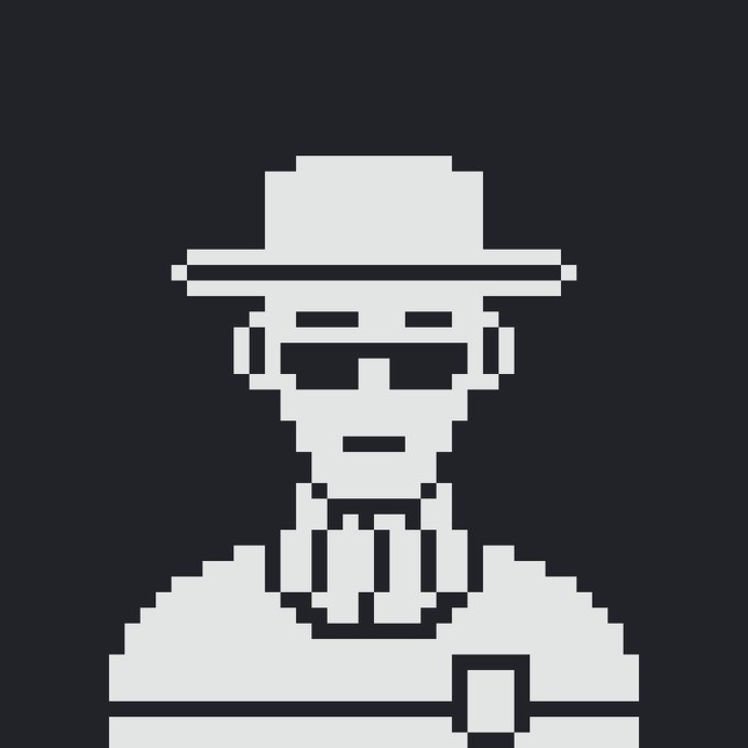 The image features a black and white illustration of a person wearing sunglasses, a hat, and a tie. The person appears to be dressed as a cop or security guard, with their face obscured by the hat and sunglasses. The background is dark, which further emphasizes the figure in the foreground. The post includes text that reads "I'm giving away 100 GTD for @dormiesART 8,000 ITEMS - Follow @xmartsol & @dormiesART - Like + RT this post - Drop your address Winners will be announced in 24 hours." This suggests that there is a contest or giveaway related to the image of the person.