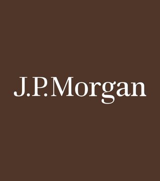 The image displays the "J.P.Morgan" logo in white text on a brown background, representing the financial institution that has launched its stablecoin "JPM Coin" on the Ethereum blockchain.