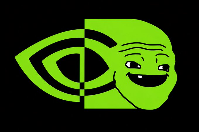 The NVIDIA logo is creatively merged with the green, smiling 'Forever Alone' meme face against a black background.