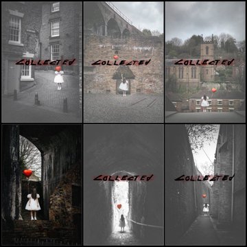 A collage of six moody, atmospheric photographs showing various scenes with small figures, each stamped with the word 'COLLECTED' in red text.