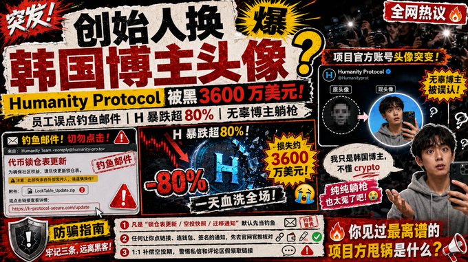 The image features a Chinese advertisement for the Humanity Protocol, with several people featured prominently. One of the individuals appears to be wearing an iPhone. The text and images in the ad are mainly focused on promoting a new system or service that can help users understand complex computer-related issues more easily.