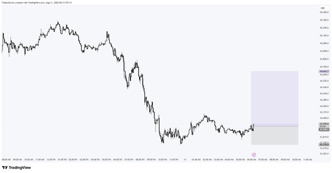 A TradingView chart created by TradingFlix.com (Aug 11, 2020) displaying a bearish USD price structure with a highlighted forecast zone suggesting a move toward 65,500 on the right side.