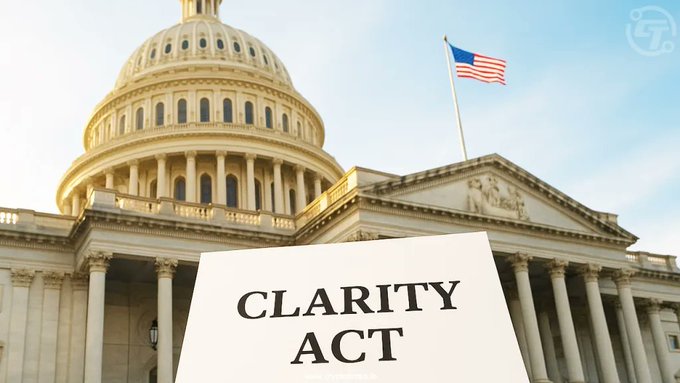 An image showing the U.S. Capitol building with an American flag, overlaid with a document titled 'CLARITY ACT' in the foreground.