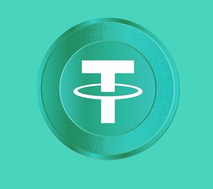 The Tether (USDT) cryptocurrency logo displayed as a white 'T' inside a teal circle on a solid teal background.