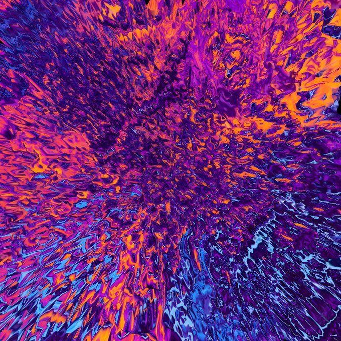 The image features a vibrant, abstract painting with a mix of purple, orange, and blue colors that appear to be splattered or dripped onto each other. The background is dark and blurred, making the colorful shapes stand out even more. The caption "GM! Shard #15" suggests that this artwork might be part of a larger collection or series by the artist.