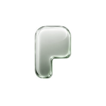 A glossy, three-dimensional letter "P" rendered in a translucent greenish-white style floats against a white background. The stylized "P" likely represents the logo or initial for "Pons," the platform announcing its upcoming mobile app launch.