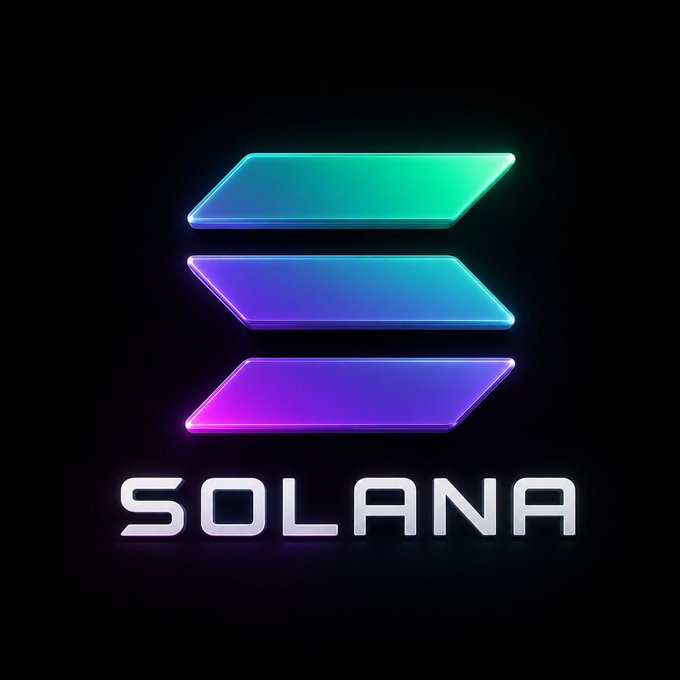 The image displays the "SOLANA" logo with its distinctive three parallel, gradient-colored bars. This visual prominently features the brand name, directly relating to the accompanying post about a significant month for Solana.