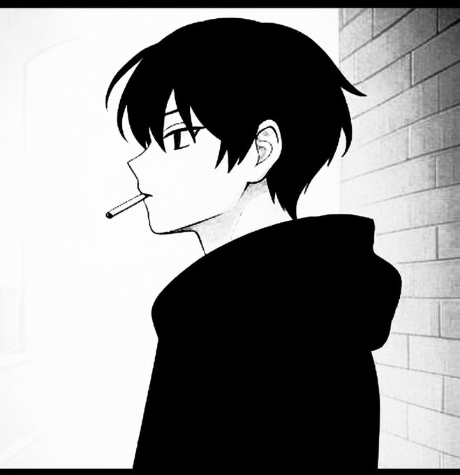 The image features a black and white illustration of a young boy wearing a hoodie while smoking a cigarette. The boy appears to be looking down at his phone or something else that he's holding, possibly an anime character or a piece of content related to DeFi. The scene is set against the backdrop of a brick wall, which adds to the overall atmosphere and setting of the image.
