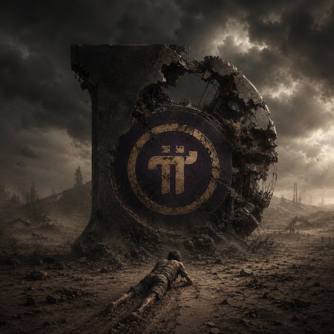 The image features an individual lying face down in a desert setting with rubble surrounding them. The person appears to be in distress or exhaustion as they lie there. In the background, there are ruins of buildings that seem to have been destroyed by a natural disaster or some other event. The scene is set against a dark and cloudy sky, adding to the overall atmosphere of the image.