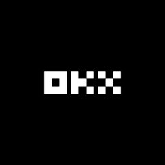 OKX cryptocurrency exchange logo displayed in white pixelated/blocky font on a black background.