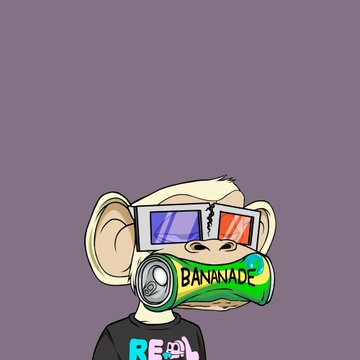 A cartoon illustration of a monkey wearing 3D glasses and a mask labeled 'BANANADE' on a gray background, with the start of a word 'RE' on its shirt.