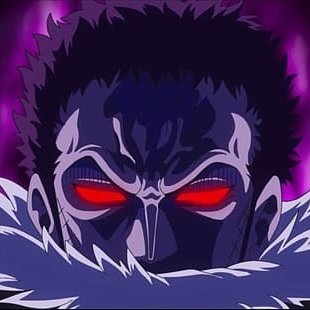 A menacing anime-style illustration of a dark-haired character with glowing red eyes and a sharp, skeletal grin, set against a shadowy purple aura. The image conveys an intense, "hunter on the prowl" vibe, fitting the post's eager request to join the alphaGEMs Discord community and find alpha opportunities.